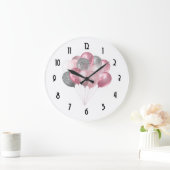 ピンクとシルバーのキラキラ輝くバルーン ラージ壁時計 (ホーム)