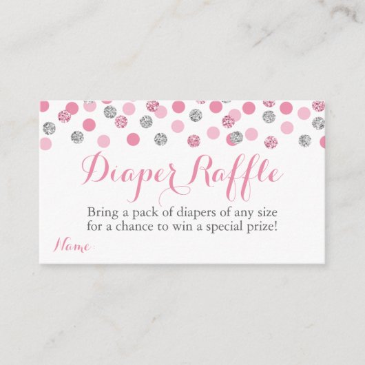 ピンクとシルバーのグリッターおむつくじチケットカード エンクロージャーカード (正面)