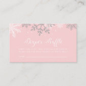 ピンクとシルバーのグリッタースノーフレークおむつラッフル エンクロージャーカード (正面)