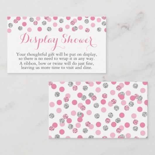 ピンクとシルバーのグリッターディスプレイシャワー挿入カード エンクロージャーカード (正面/裏面)