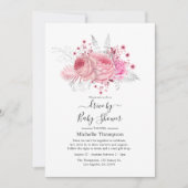 ピンクとシルバーのグリッターフローラドライブ（シャワー付） 招待状 (正面)