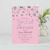 ピンクとシルバーのグリッターブライダルシャワー招待状 招待状 (スタンド正面)