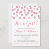 ピンクとシルバーのグリッターベビーシャワー招待状 招待状 (正面)