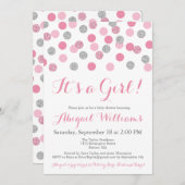 ピンクとシルバーのグリッターベビーシャワー招待状 招待状 (正面/裏面)