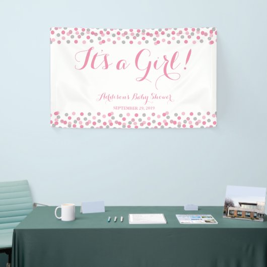 ピンクとシルバーのグリッター赤ちゃんシャワーのバナー大 横断幕 (トレードショー)