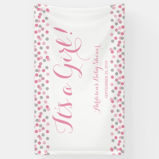 ピンクとシルバーのグリッター赤ちゃんシャワーのバナー大 横断幕 (縦)