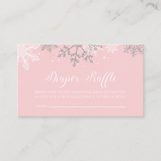 ピンクとシルバーのグリッター雪の結晶 おむつくじ エンクロージャーカード (正面)