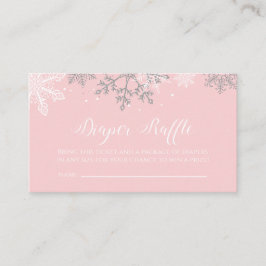 ピンクとシルバーのグリッター雪の結晶 おむつくじ エンクロージャーカード