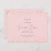ピンクとシルバーのグリッター ウェディング セーブ・ザ・デート グラム 案内ポストカード (正面/裏面)