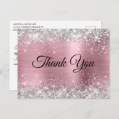ピンクとシルバーのグリッター 30歳の誕生日お礼カード ポストカード (正面/裏面)