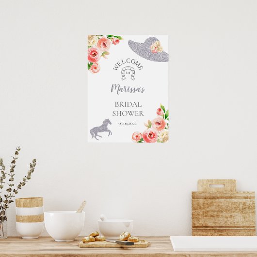 ピンクとシルバーのケンタッキー ダービー歓迎の看板 ポスター (キッチン)