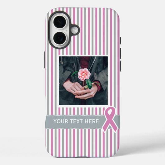 ピンクとシルバーのストライプケースカスタム写真と文字 Case-Mate iPhoneケース (裏面)