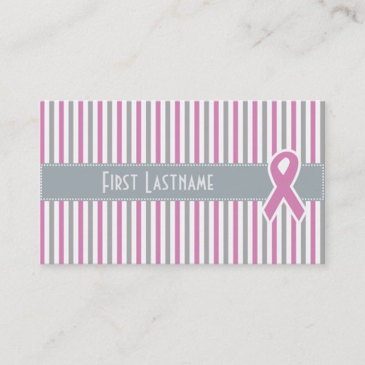 ピンクとシルバーのストライプビジネスカスタムカード 名刺 (正面)