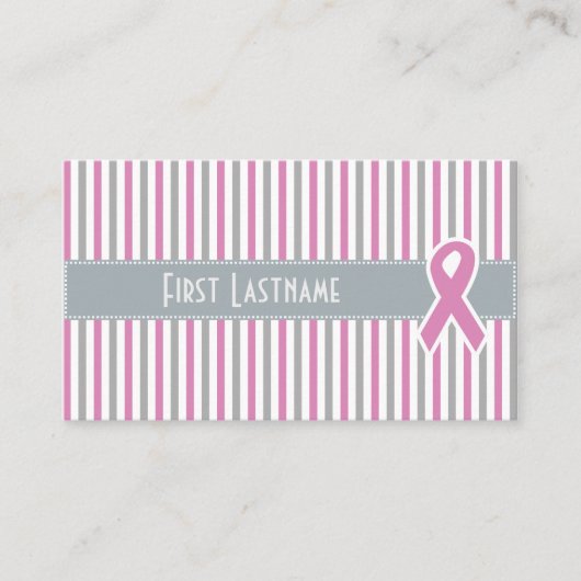 ピンクとシルバーのストライプビジネスカスタムカード 名刺 (正面)