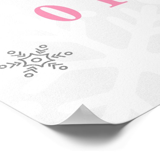 ピンクとシルバーのスノーフレーク赤ちゃんシャワー歓迎サイン ポスター (角)