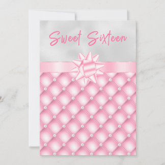 ピンクとシルバーのタフテッド真珠のSweet sixteen 招待状