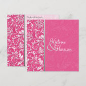 ピンクとシルバーのダマスク結婚式招待状 招待状 (正面/裏面)