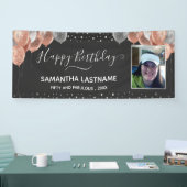 ピンクとシルバーのバルーン誕生日パーティバナー 横断幕 (トレードショー)