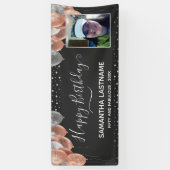 ピンクとシルバーのバルーン誕生日パーティバナー 横断幕 (縦)