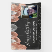 ピンクとシルバーのバルーン誕生日パーティバナー 横断幕 (縦)