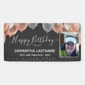 ピンクとシルバーのバルーン誕生日パーティーの予算 横断幕 (横)