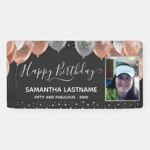 ピンクとシルバーのバルーン誕生日パーティーの予算 横断幕