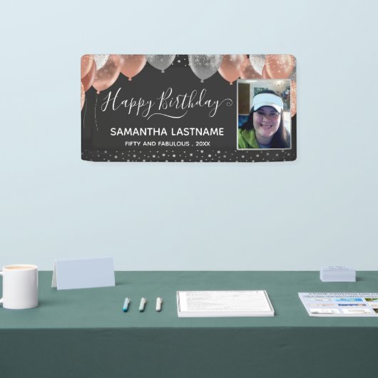 ピンクとシルバーのバルーン誕生日パーティーの予算 横断幕 (トレードショー)