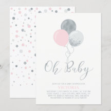 ピンクとシルバーのバルーン | Oh Baby Girl Baby Shower