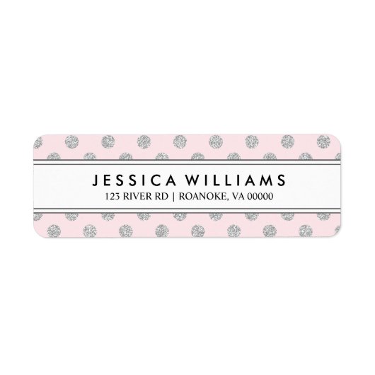 ピンクとシルバーのフェイクグリッタードットパーソナライズされた ラベル (正面)