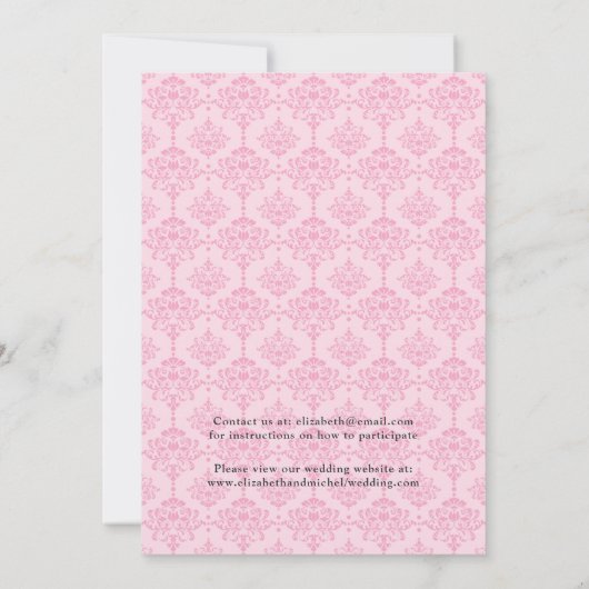 ピンクとシルバーのフローラとレースバーチャル結婚ズ 招待状 (裏面)