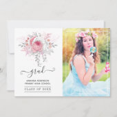 ピンクとシルバーのフローラ卒業写真 案内状 (正面)