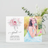 ピンクとシルバーのフローラ卒業写真 案内状 (スタンド正面)