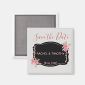 ピンクとシルバーのフローラ結婚式の日付を保存 マグネット (正面/裏面)