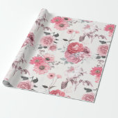 ピンクとシルバーのフローラ ラッピングペーパー (アンロールド)