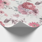 ピンクとシルバーのフローラ ラッピングペーパー (角)