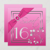 ピンクとシルバーのフローラSweet sixteen招待状 招待状 (正面/裏面)