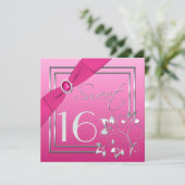 ピンクとシルバーのフローラSweet sixteen招待状 招待状 (スタンド正面)