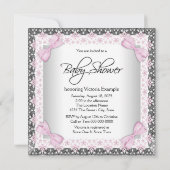 ピンクとシルバーのプリンセスベビーガールシャワー 招待状 (裏面)