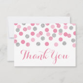 ピンクとシルバーのベビーシャワーサンキューカードフラット サンキューカード (正面)