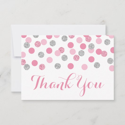 ピンクとシルバーのベビーシャワーサンキューカードフラット サンキューカード (正面)