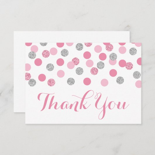 ピンクとシルバーのベビーシャワーサンキューカードフラット サンキューカード (正面/裏面)