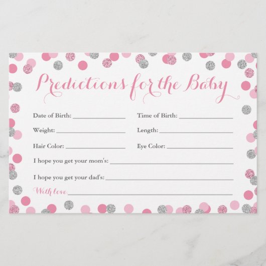 ピンクとシルバーのベビー予測カードベビー (正面)