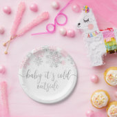 ピンクとシルバーのベビー冬の外は寒い ペーパープレート (パーティー)