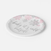 ピンクとシルバーのベビー冬の外は寒い ペーパープレート (アングル)