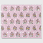 ピンクとシルバーのポルカドットカップケーキ ラッピングペーパー (フラット)
