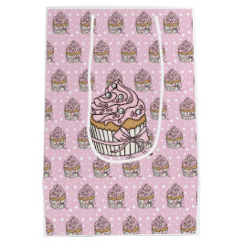 ピンクとシルバーのポルカドットケーキ ミディアムペーパーバッグ