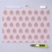 ピンクとシルバーのポルカドット カップケーキ 薄葉紙 (クラフト)