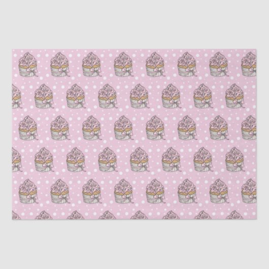 ピンクとシルバーのポルカドット カップケーキ 薄葉紙 (正面)
