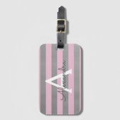 ピンクとシルバーのモノグラムの名前とイニシャル ラゲッジタグ (正面縦)