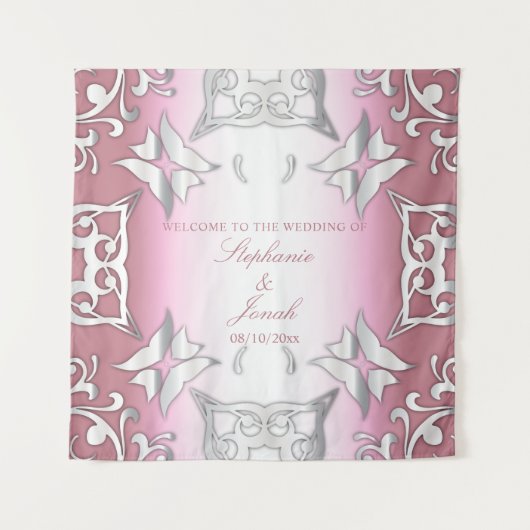 ピンクとシルバーのヴィンテージ アンティーク エレガント ウェディング タペストリー (正面)